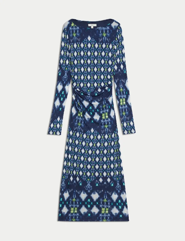 Mesh Jersey Printed Midi Column Dress Fashionable Off-Shoulder Dress Midi