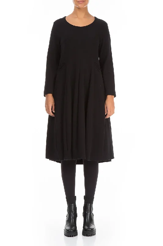 Midi Black Cotton Jersey Dress Comfortable Stretch Midi Dress