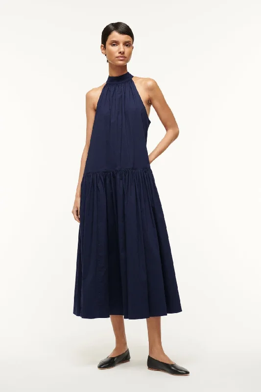 MIDI MARLOWE DRESS | NAVY Elegant Faux Wrap Midi Dress