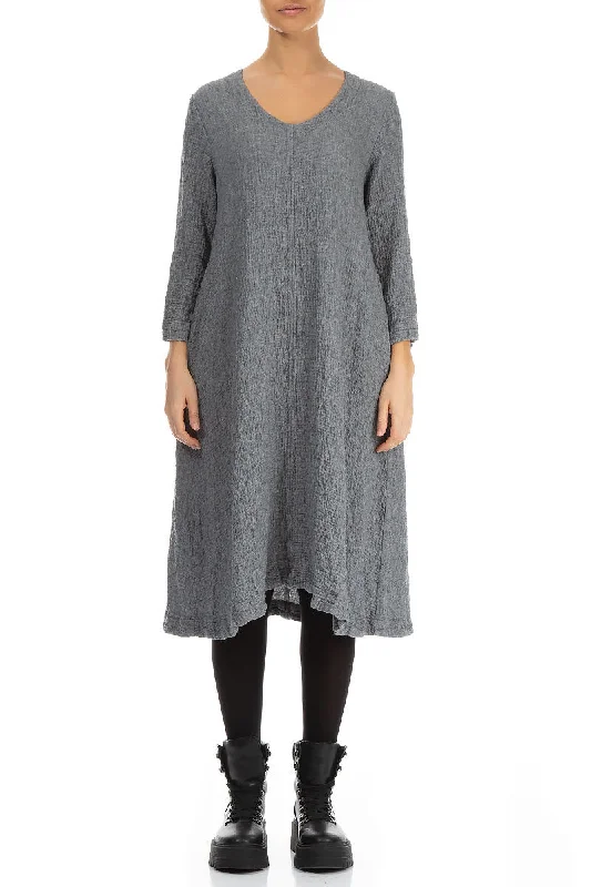 Midi Pepper Grey Wool Dress Trendy A-Line Midi Dress