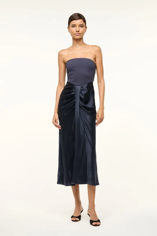 MIDI WAYFARING DRESS | NAVY Stylish Pleated Skirt Midi Dress