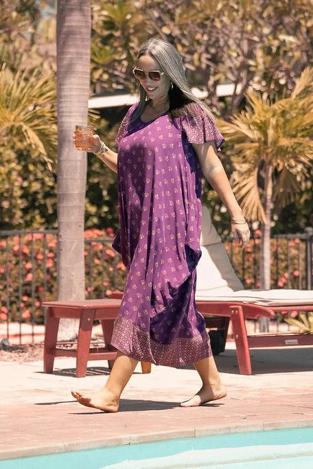 Midi Wingdress Sleeved - eggplant Comfortable Adjustable Strap Midi Dress
