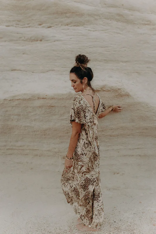 Midi Wingdress Sleeved - jungle Trendy Smocked Detail Midi Dress