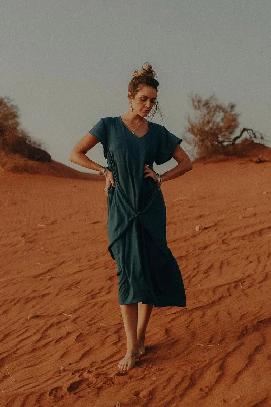 Midi Wingdress Sleeved - teal Fashionable A-Line Midi Dress