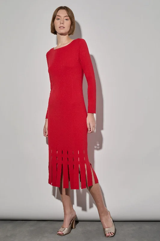 Modern Fit Soft Knit Hem Detail Midi Sheath Dress Comfortable Lace-Up Midi Dress