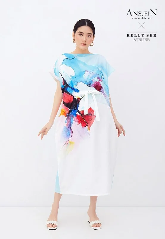 PARADISE Midi Kimono Dress Elegant Pleated Sleeve Midi Dress