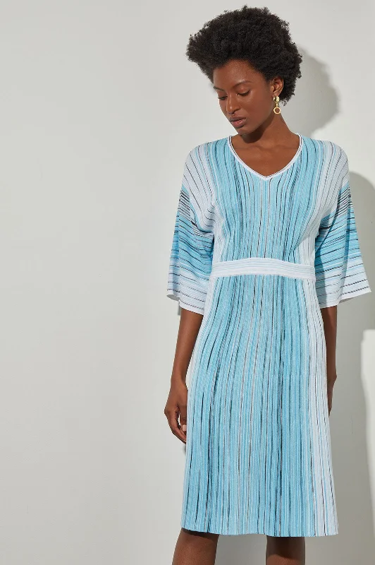 Plus Size Midi A-Line Dress - Pleated Space Dye Soft Knit Trendy Smocked Detail Midi Dress