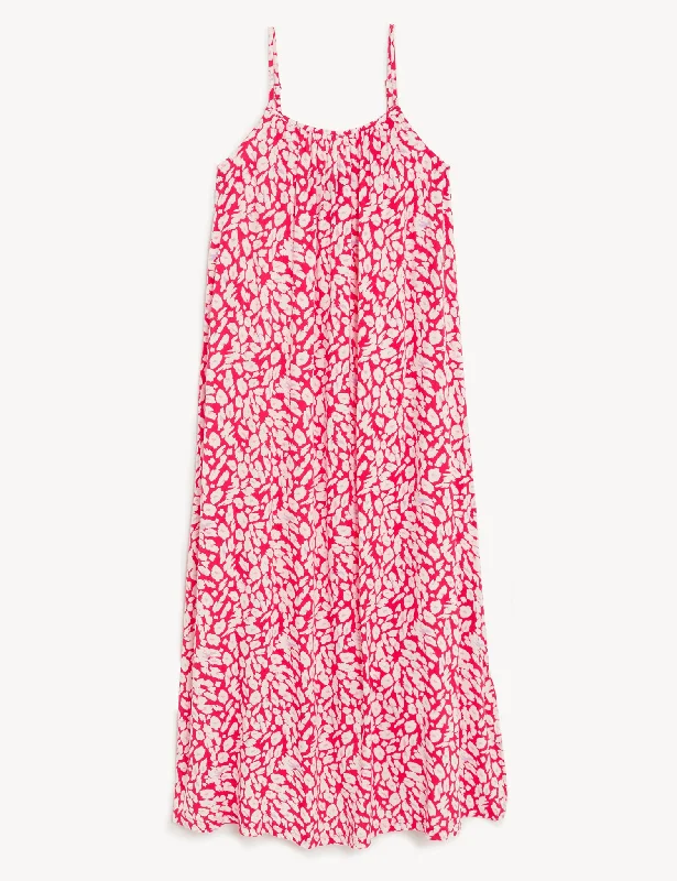 Printed Square Neck Midi Slip Dress Trendy Boho Midi Dress