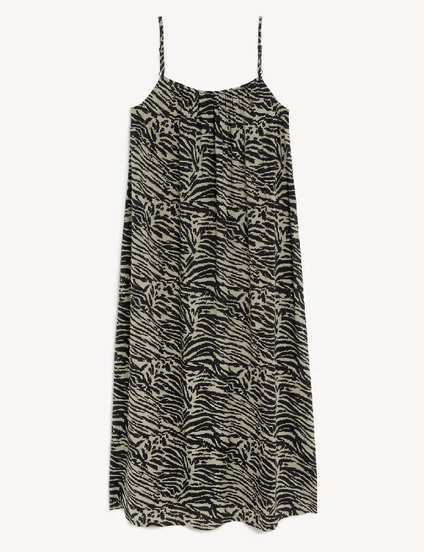Printed Square Neck Midi Slip Dress Fashionable Casual Midi Dress
