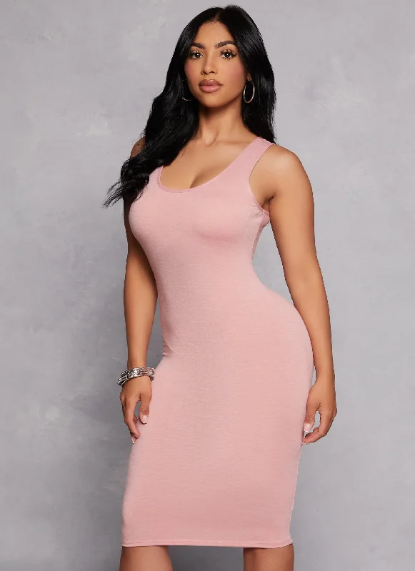 Scoop Neck Midi Tank Dress Elegant Floral Appliqué Midi Dress