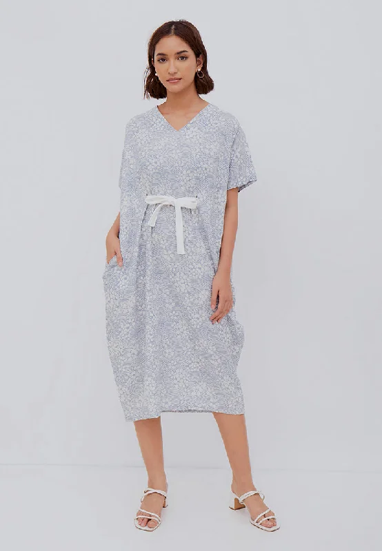 SAKURA さくら GREY Midi Kimono Dress BATIK Elegant Maxi-Midi Hybrid Dress