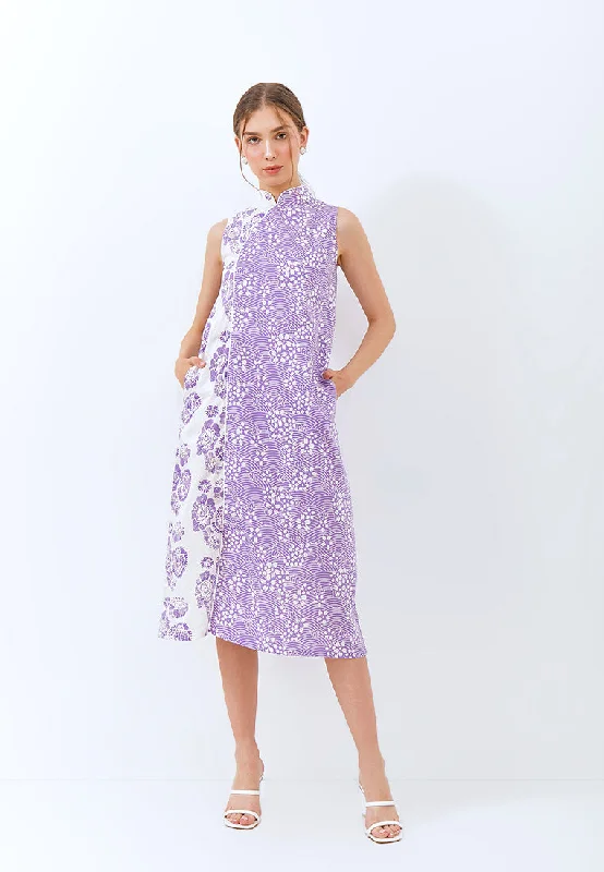 SAKURA さくら LILAC Batik Midi Cheongsam Dress Cozy A-Line Midi Dress