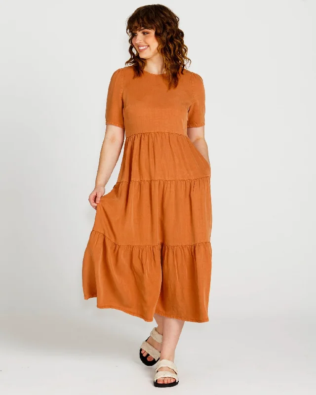 Sass Zahlia Midi Tiered Dress Elegant Satin Button Midi Dress