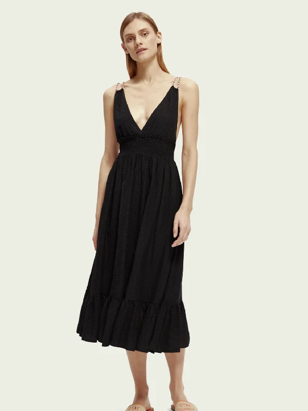 Smocked Midi Strap Dress Comfortable Ribbed Midi Dress
