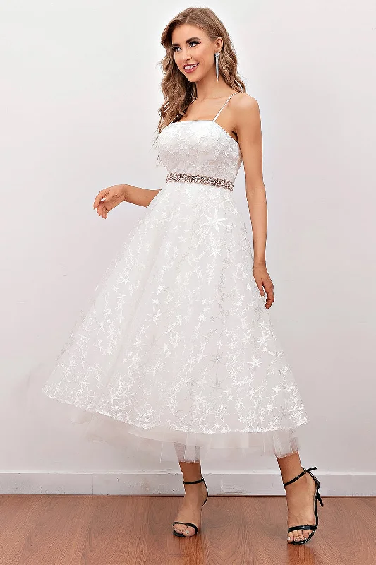 White Lace Midi Prom Dress (Belt Not Included) Trendy Floral Wrap Midi Dress