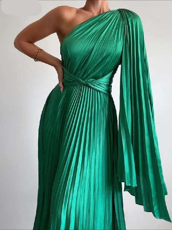 Party Dress Summer New Diagonal Shoulder Pleated Casual Dress for Women Fashion Loose Holiday Evening Long Women Dress Elegant Tunics Velvet soft