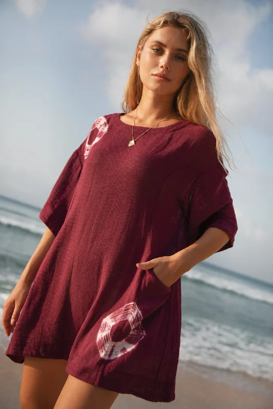TREAD LIGHTLY MINI DRESS - MAUVE Cozy T-Shirt Mini Dress