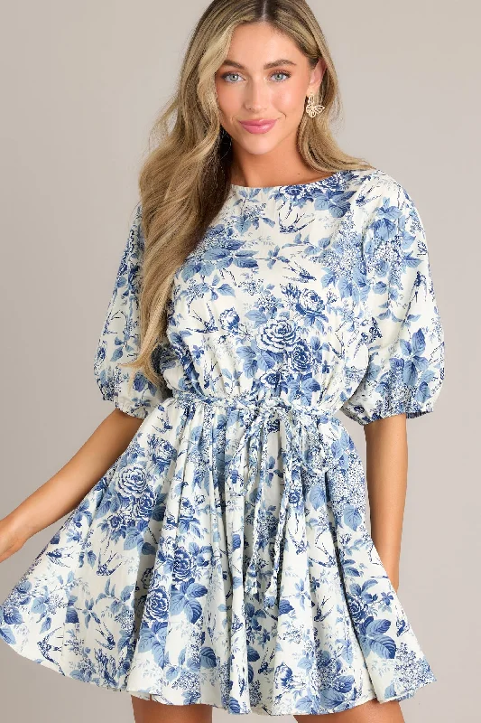 Aurora Amore Ivory & Blue Floral Mini Dress Classic Striped Mini Dress