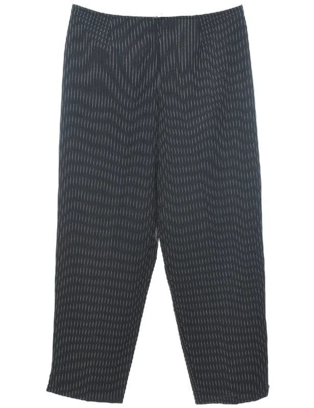 Pinstriped Black Casual Trousers - W35 L29 Trousers Party Sparkling