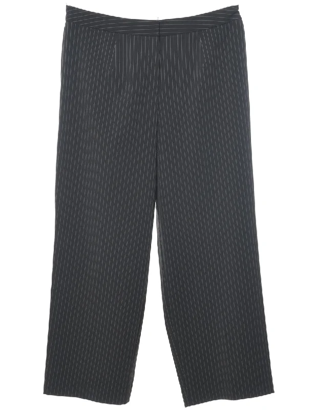 Pinstriped Black Casual Trousers - W34 L28 Trousers Business Professional