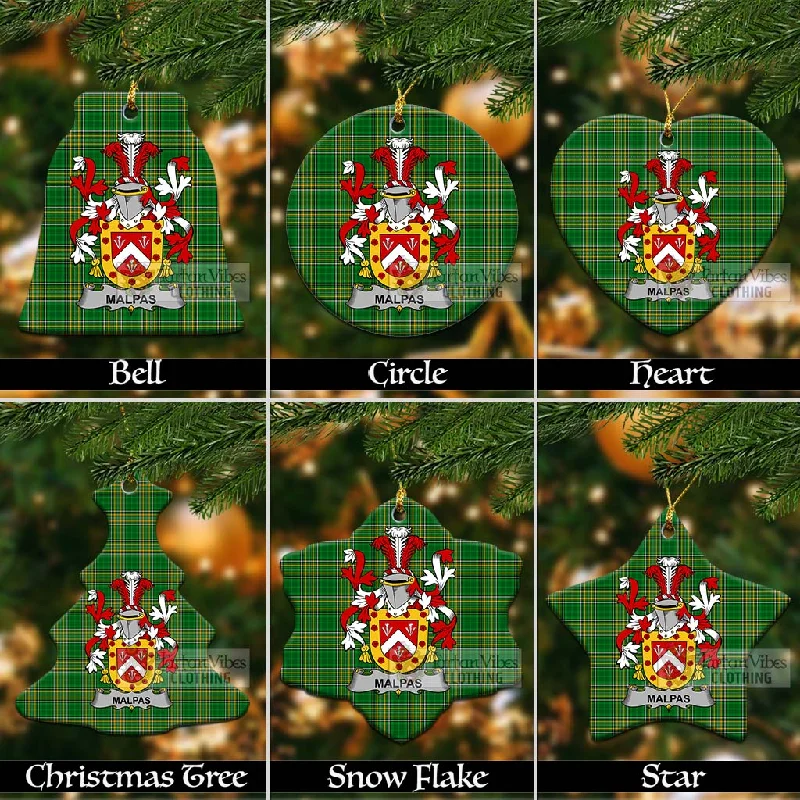 Malpas Irish Clan Tartan Christmas Ceramic Ornament with Coat of Arms Faux Fur Real Fur Shearling