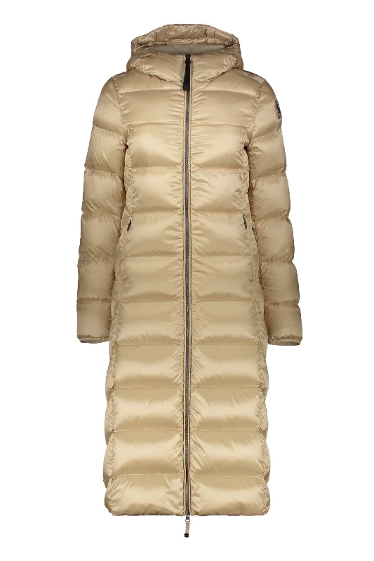 Parajumpers Leah Woman Extra Long Winter Down Coat in Tapioca Beige 23WM-PWPUSX33 Striped Polka Dot Solid