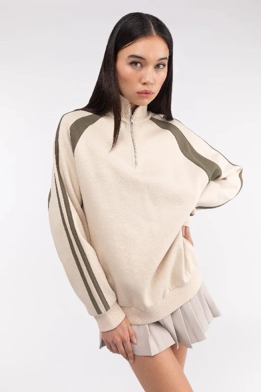 VARSITY HALF ZIP PULLOVER Flutter Sleeve Feminine