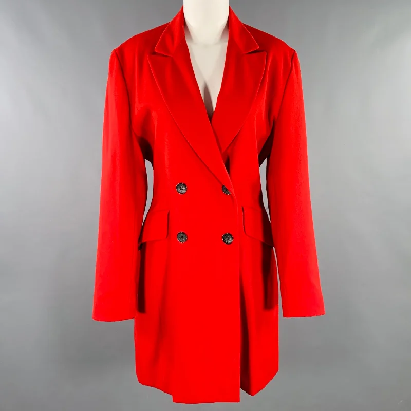 JOSEPH Size 2 Red Wool Double Breasted Coat Down Puffer Quilted