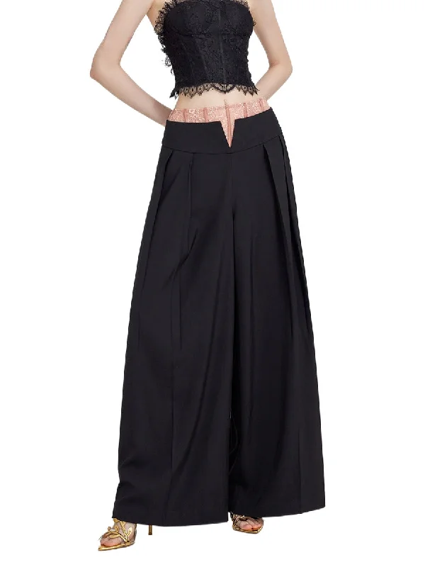 Lace-Trimmed Waist Wide-Leg Trousers Trousers Prom Sequined