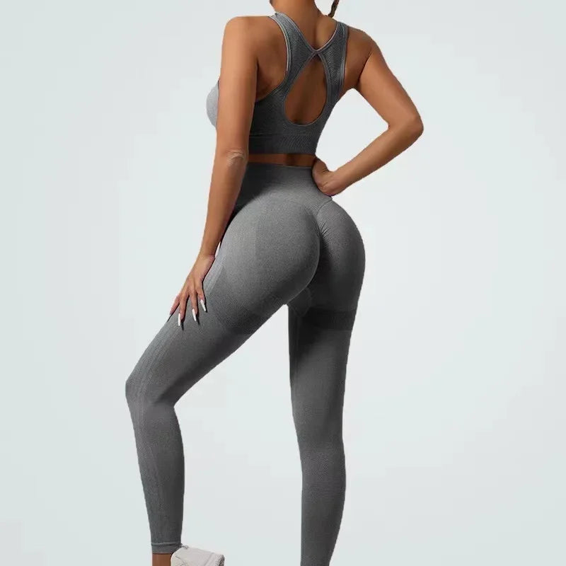 ZOEYEAR Seamless Yoga Set Women Beauty Back Sports Bra+ Hip Lifting Leggings Workout Set Breathable Fitness Set Gym Clothing Trendy Activewear Leggings