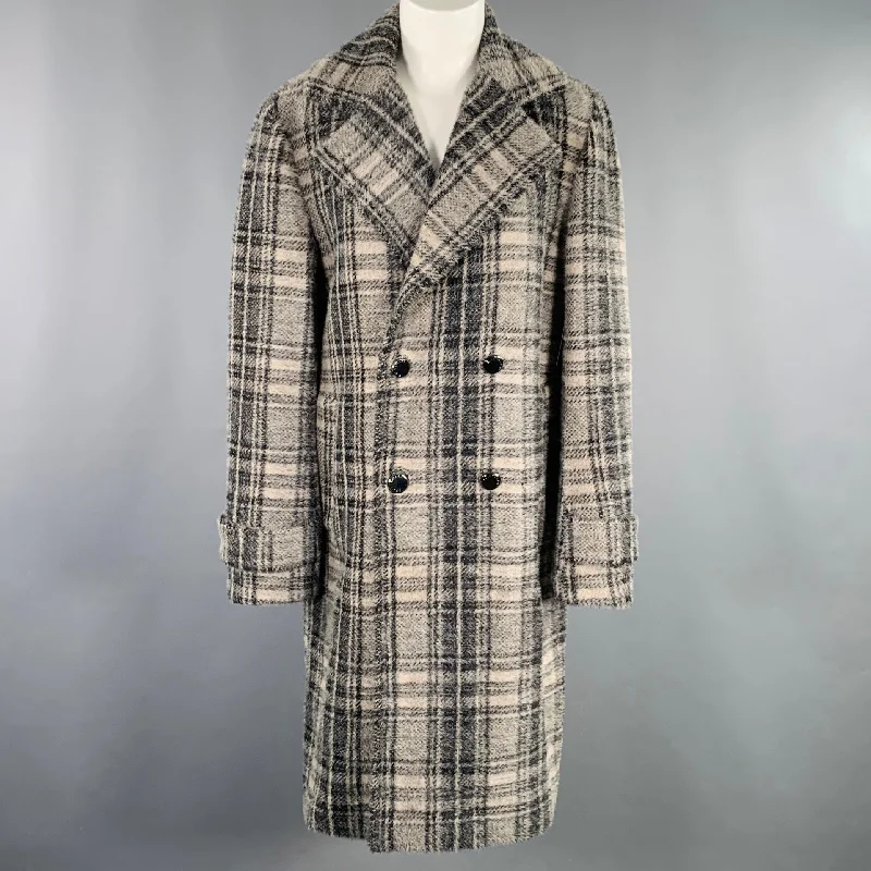 ELIE TAHARI Size S Grey Black Nylon Blend Plaid Double Breasted Coat Buttoned Zippered Snapped ELIE TAHARI Size S Grey Black Nylon Blend Plaid Double Breasted Coat Buttoned Zippered Snapped