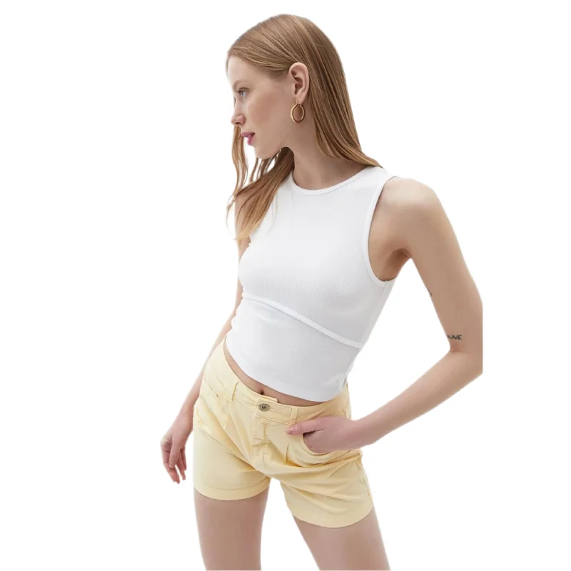 OXXO - White Singlet with Tie-up Crop top Mesh Canvas Denim