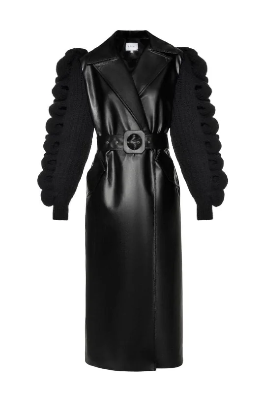 BLACK LIYA TRENCH COAT Square Neck One-Shoulder Off-the-Shoulder