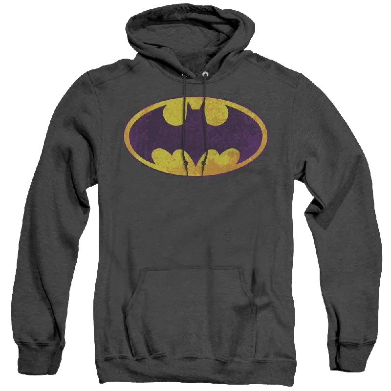 Dc Batman Bm Neon Distress Logo - Heather Pullover Hoodie Ruffle Sleeve Feminine