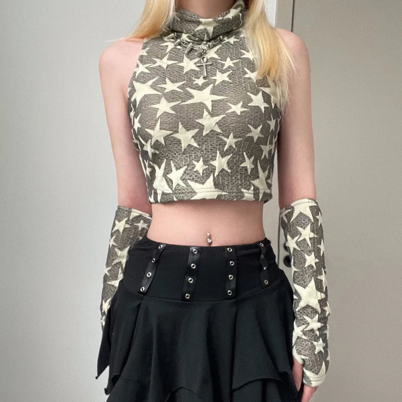 Y2K Star Embroidered Crop Top Anti-Pilling Machine Wash Handmade