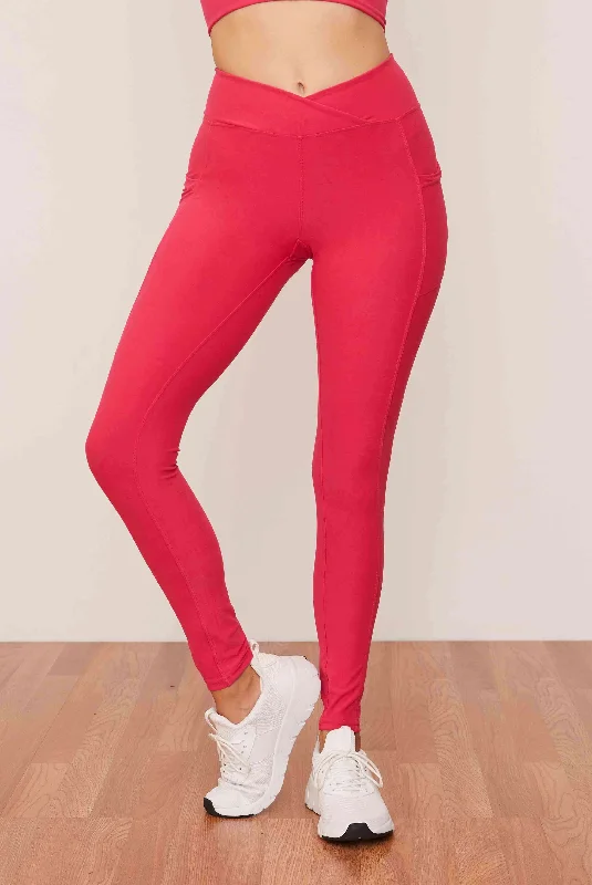 Ruched Crossover Pocket Leggings (Lychee) Cozy Ribbed Leggings