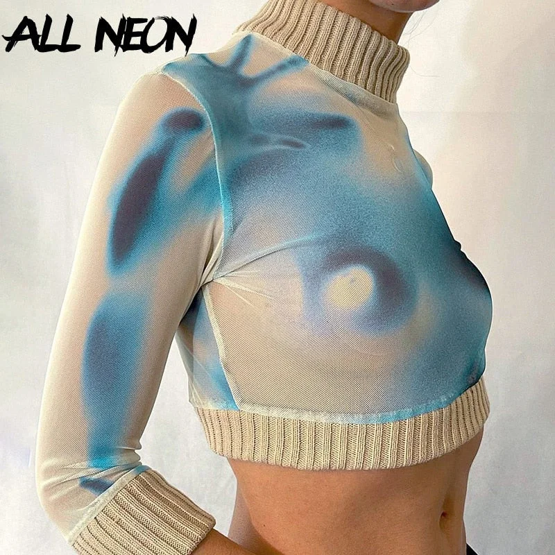 Long Sleeve Turtleneck Crop Top Terry Blend Velvet Blend Canvas Blend