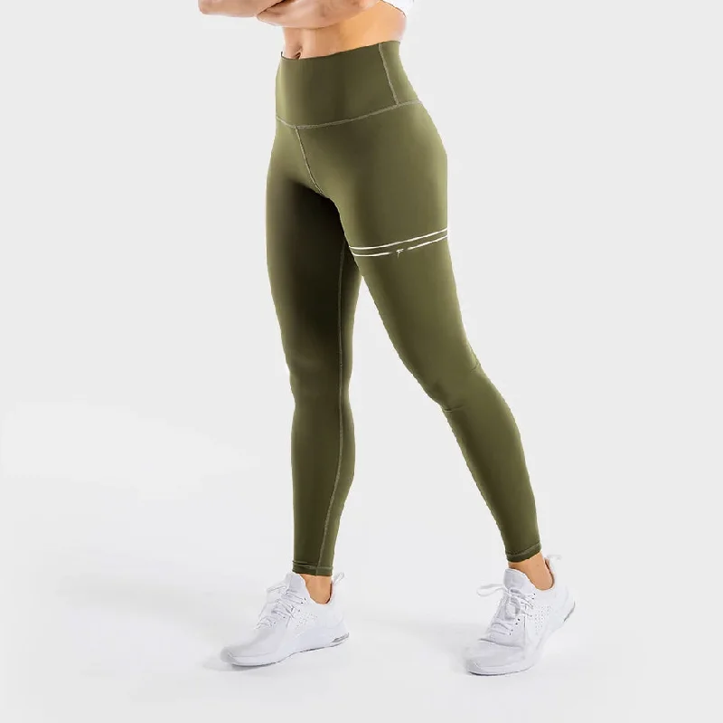 Olive Legging With Two Printed Stripes and Logo Comfortable Cold Weather Leggings