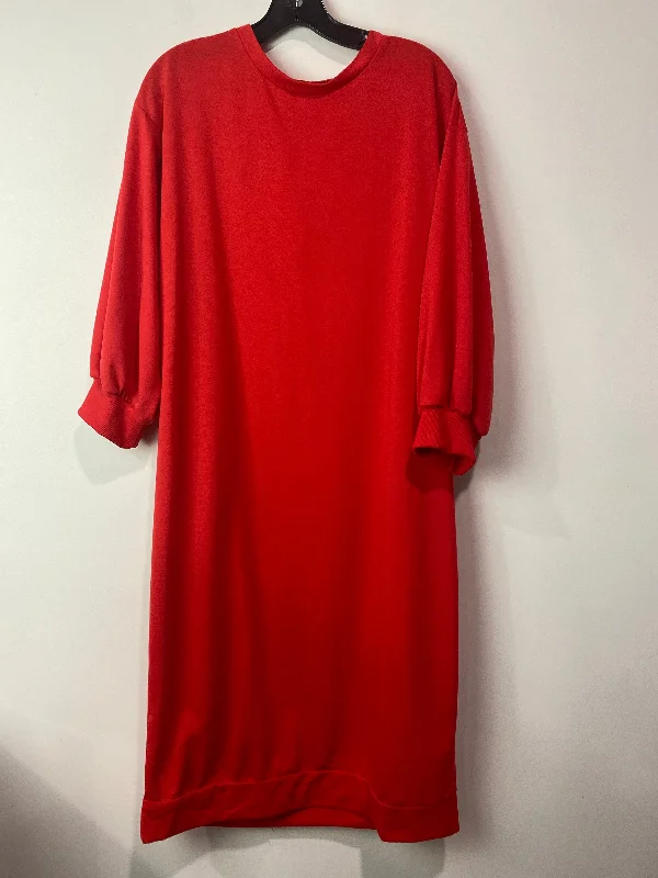 Dress Casual Midi By Cmf In Red, Size: Xxl Fashionable High-Neck Midi Dress