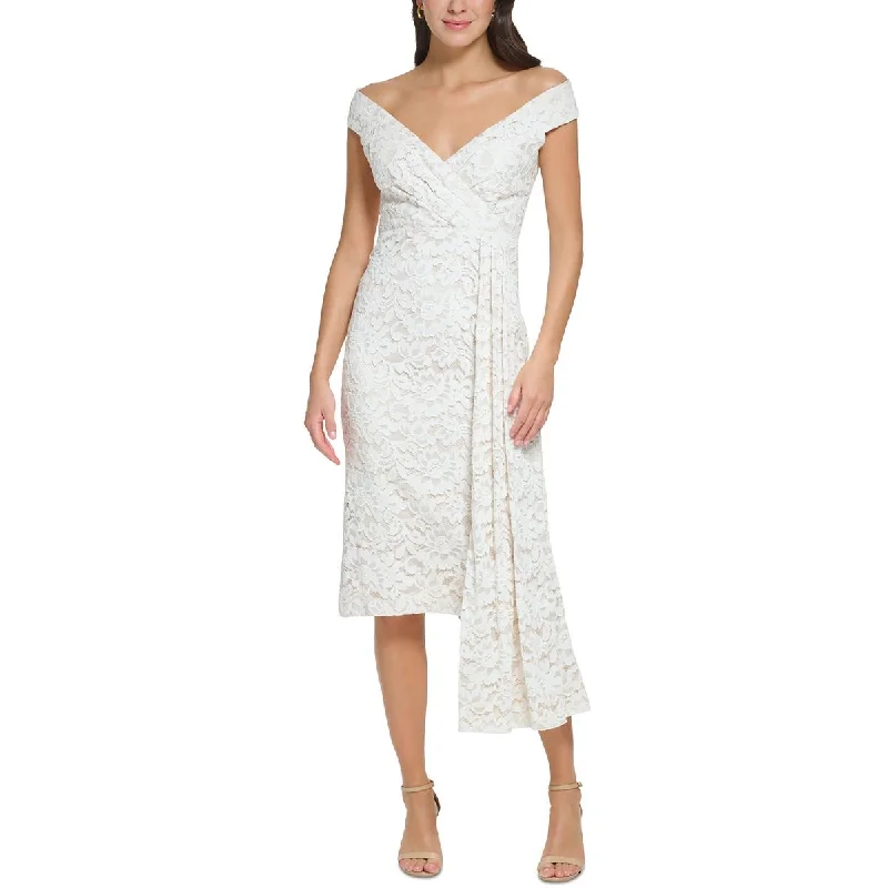 Eliza J Womens Petites Lace Midi Sheath Dress Comfortable Floral Print Midi Dress